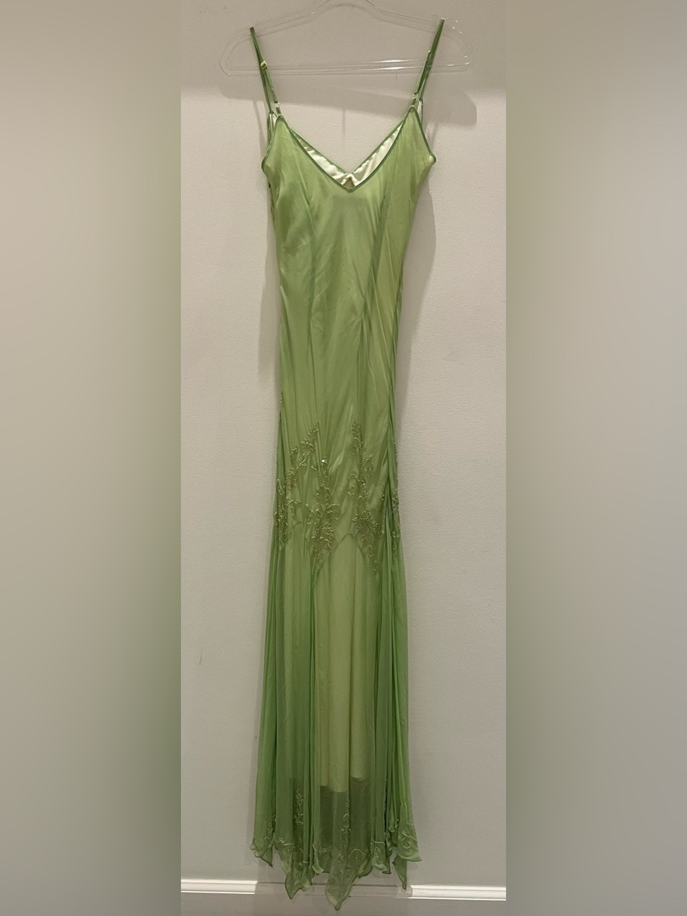 Papell Boutique Evening Vintage Silk Beaded Maxi Dress in Light Green Size 6 - Picture 4 of 7